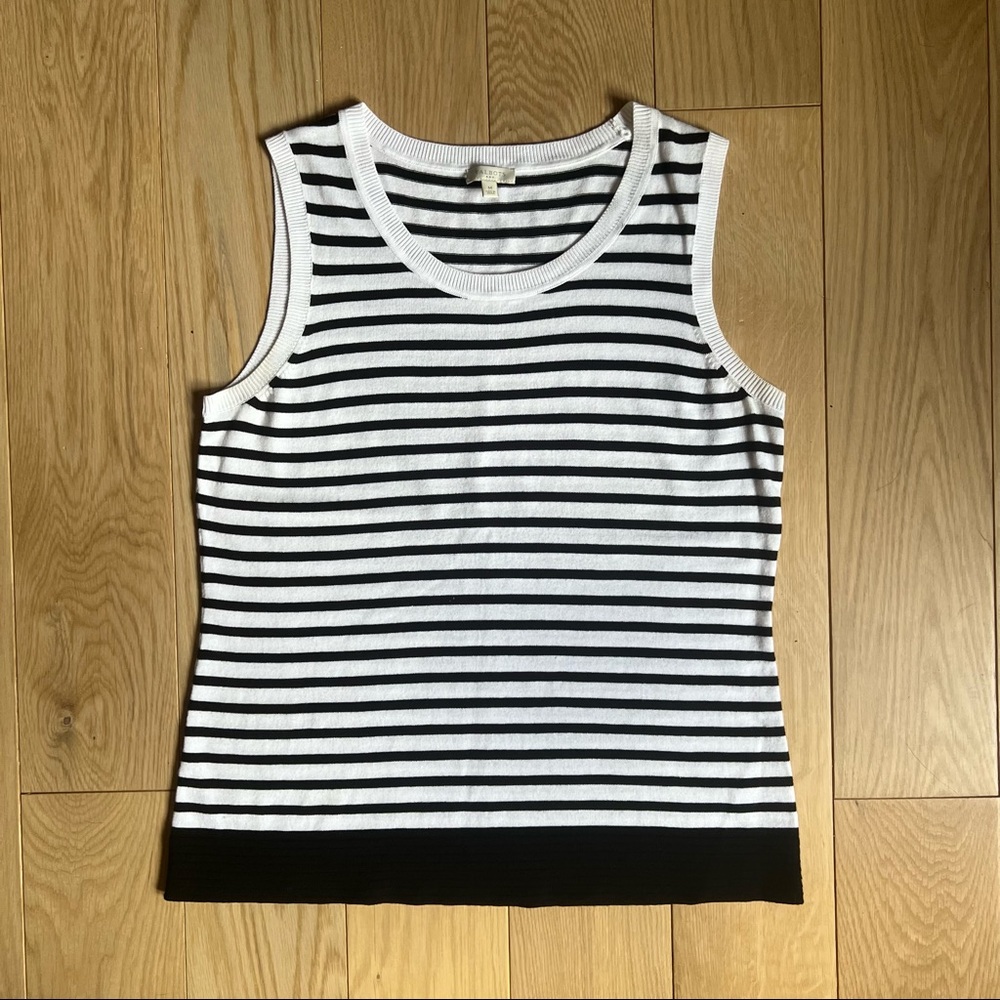 Talbots Black and White Striped Tank Top